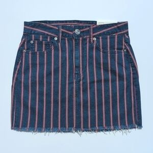 American Eagle Striped Dark Wash High Rise Raw Hem Denim Mini Skirt Blue Red 6